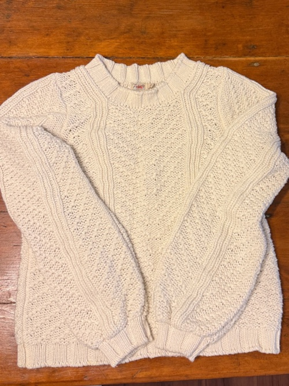 Faherty Cream Cable-Textured Crewneck Bell-Sleeve Sweater Women's size S small